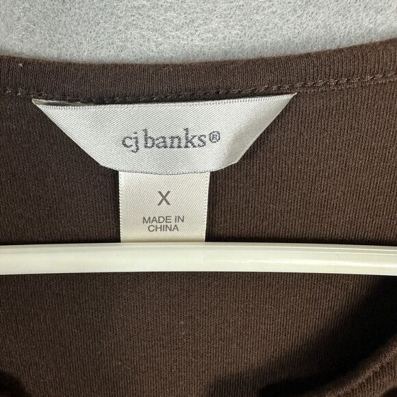 CJ Banks Womens Short Sleeve Top Blouse Brown V Neck Pullover Plus Size X - Picture 3 of 12